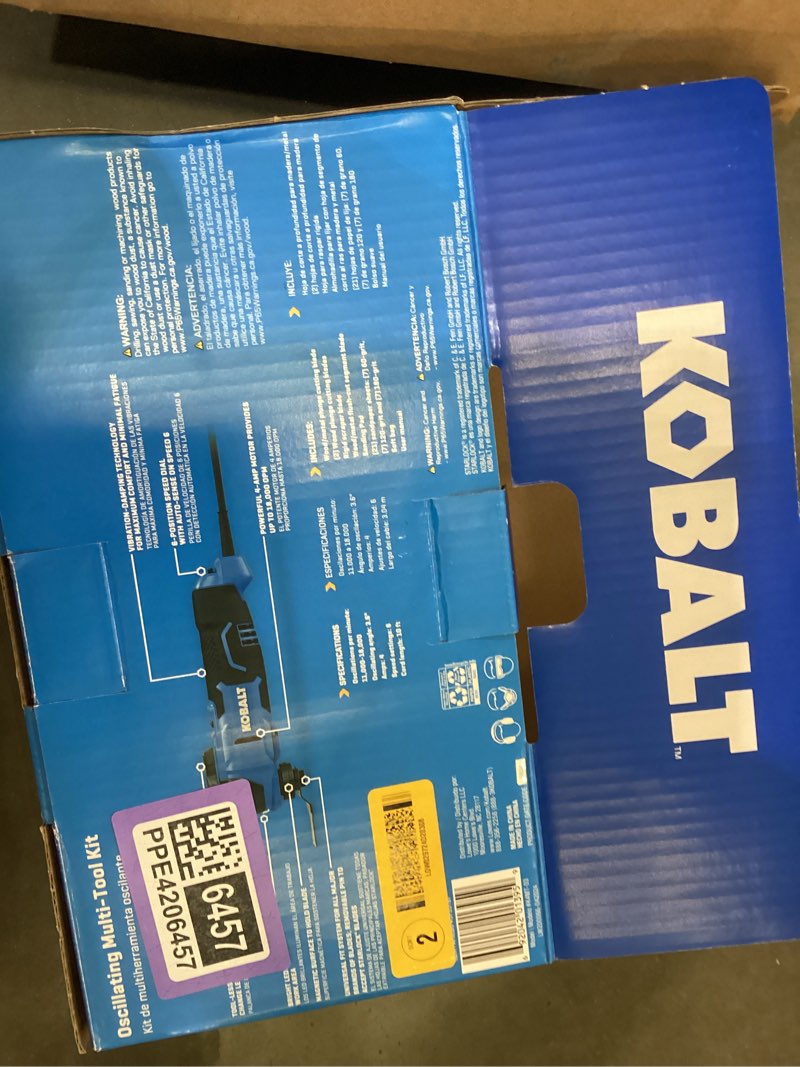Condition photo showing As Is for kobalt corded 4-amp variable 28-piece oscillating multi-tool kit with soft case (included charger not included)
