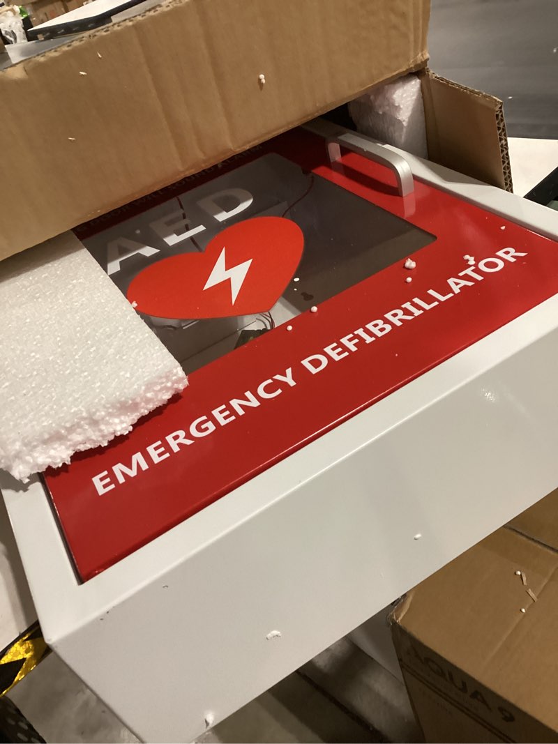 Condition photo showing As Is for Blulu AED Defibrillator Cabinet Wall-mounted AED Cabinet with Alarm Clear Window Storage with Handle