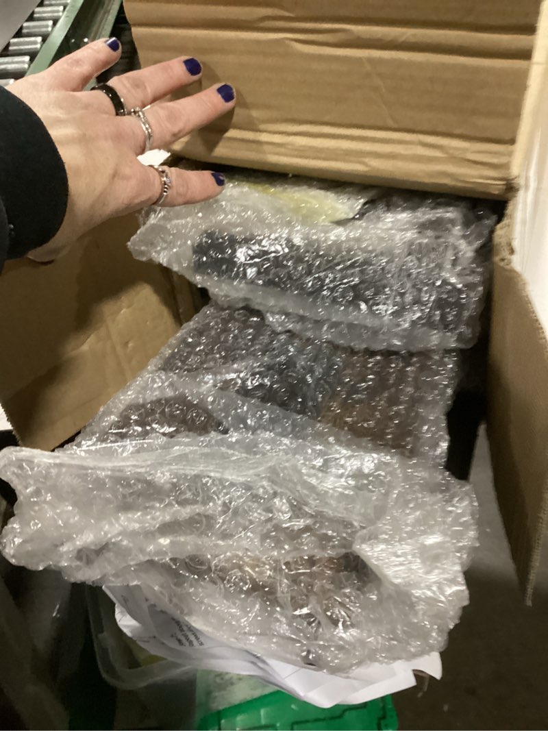 Condition photo showing As Is for Kitstorack 2-Pack Narrow Console Table with Adjustable Height (25"-33") & 2 Power Outlets, Skinny Behind Couch Table, 79" Long x 5.9" Wide Sofa Side Table for Living Room, Rustic Brown 5.99"Deep Rustic Brown 2