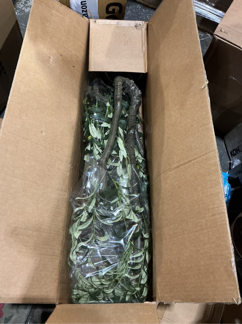 Condition photo showing New/Like New for olive tree 8ft fake tree large artificial tree indoor faux plants with pot, nearly natural olive branches and fruits for living room home office decorations