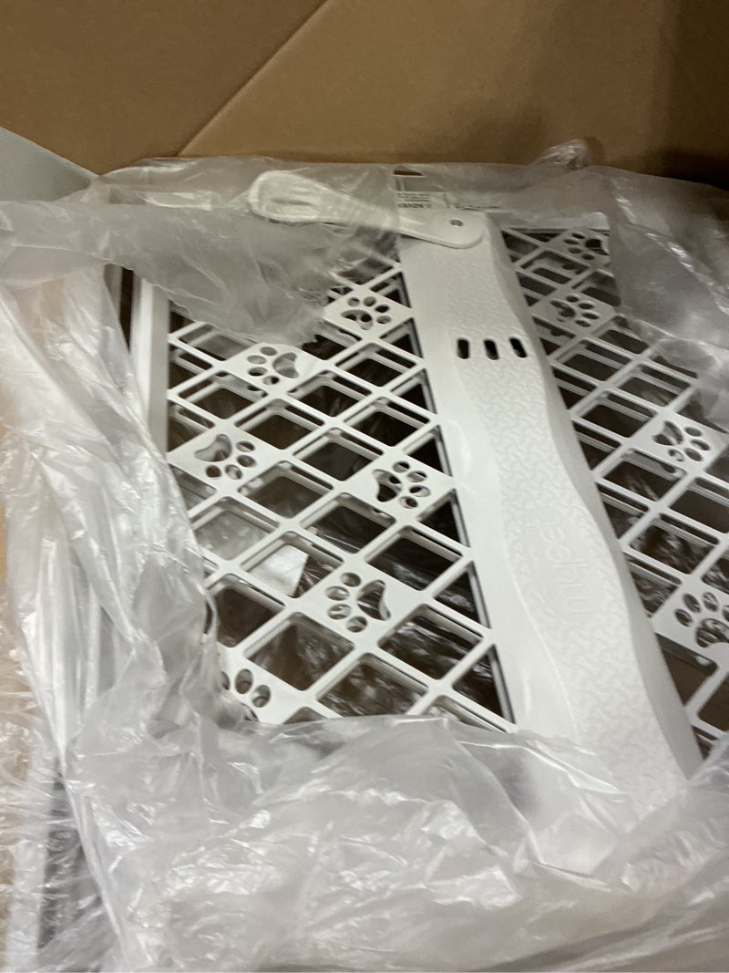Condition photo showing Good Condition for mypet north states paws portable pet gate: 26-40" wide. pressure mount. no tools needed. made in usa. dog gate 23" tall, expandable, durable dog gates for doorways, light gray