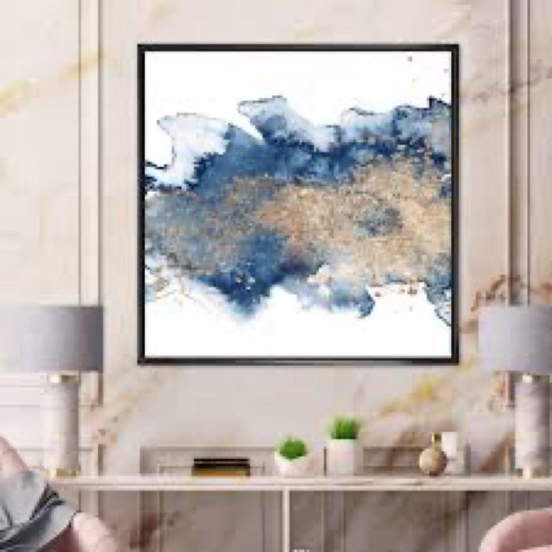 Blue and Gold Marble Clouds I - Print on Canvas Size: 32\" H x 24\" W x 1\" D, Format: Black Picture Framed