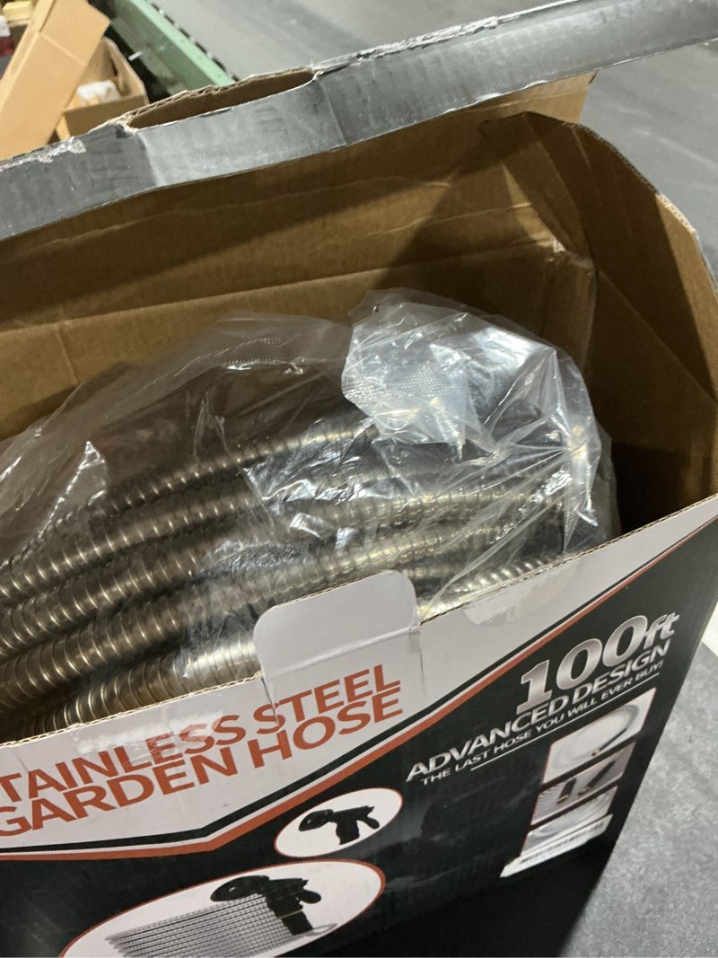 Garden Hose Metal 100FT, Stainless Steel Heavy Duty Water Hose With 10 Function Nozzle, No-Kink, Tou