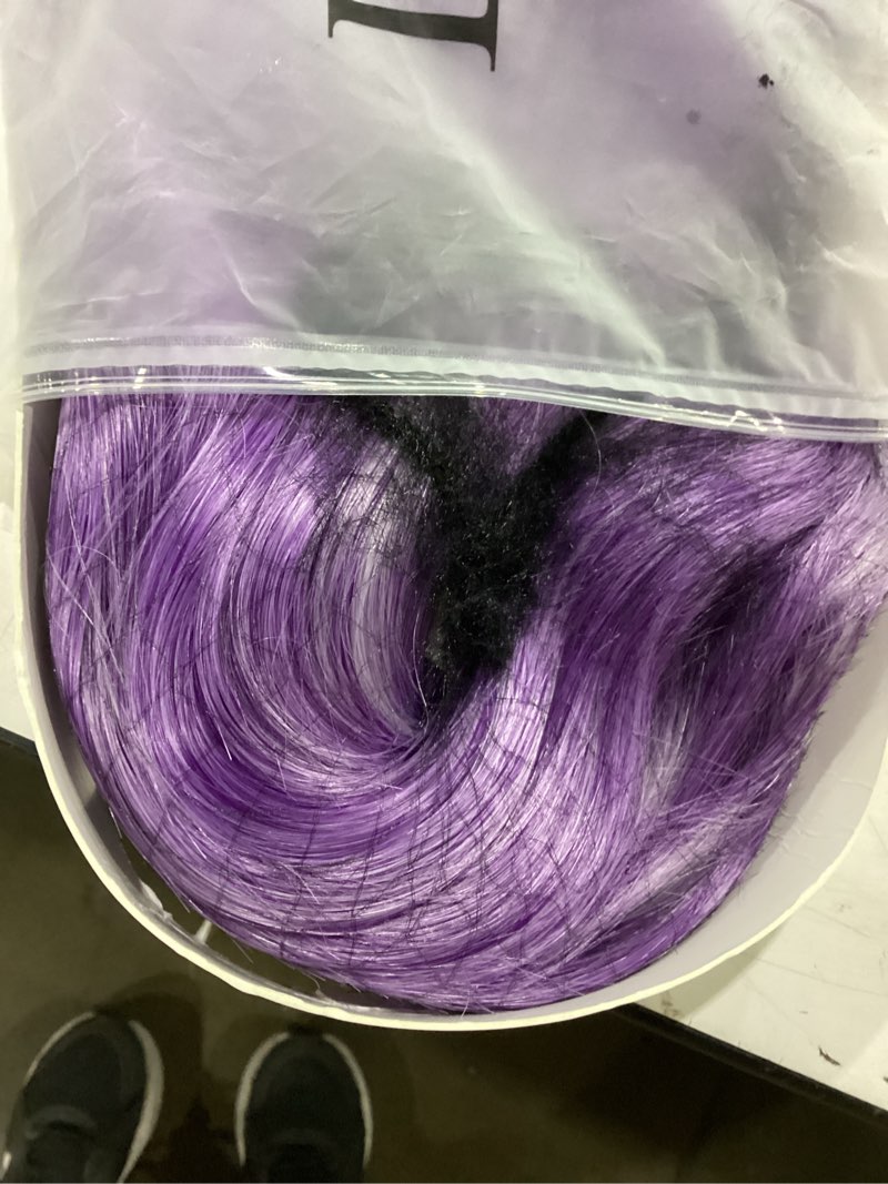 Condition photo showing Good Condition for short bob wigs with bangs for women loose wavy wig curly wavy shoulder length bob synthetic cosplay wig for girl colorful costume wigs (violet)