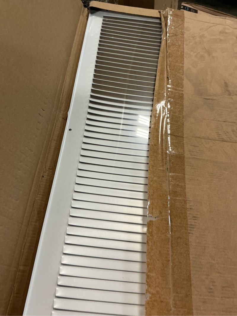 Condition photo showing Good Condition for hvac premium 12'' x 26'' [duct opening] flat stamped steel return air grille - sidewall and ceiling - hvac vent duct cover - white [outer dimensions: 13.75''w x 27.75''h] 12 x 26