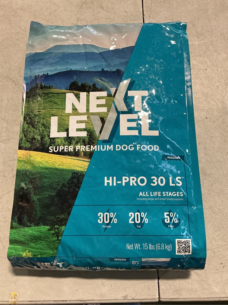 Condition photo showing New/Like New for (Best by:03/04/26) Next Level Super Premium Dog Food – HI-PRO 30 LS™ – Dry Kibble for Dogs for All Life Stages All Breeds – 30% Protein, Gluten Free Grains - High Energy and Active Dogs & Puppies (15 Pound)