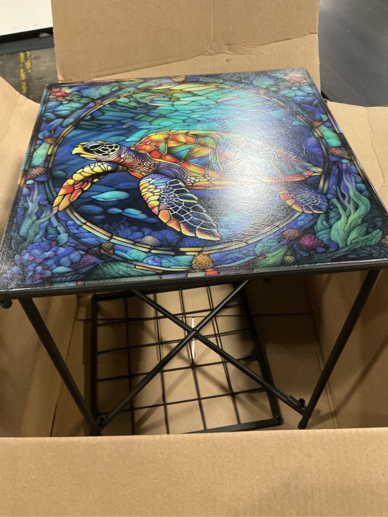 Condition photo showing Good Condition for cinnvoice outdoor side table 2-tier storage square small mosaic patio accent indoor end plant coffee