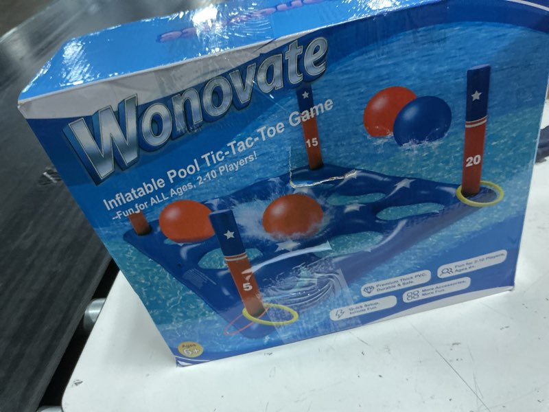 Condition photo showing New/Like New for pool party toys games set - giant inflatable tic tac toe float game, outdoor pool games for adults kids family pool toys for 2-10 players, fun swimming beach yard activities with 10 balls for ages 6+ upgraded -- 56" x 56"