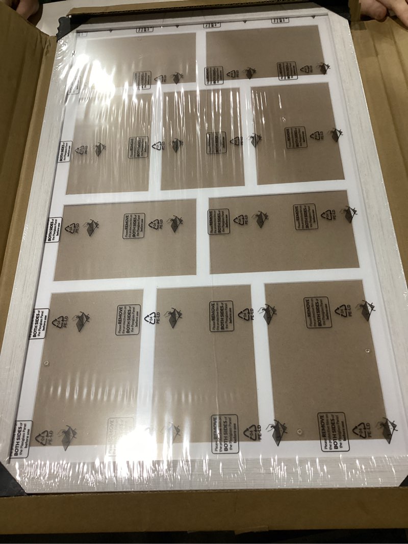 Condition photo showing New/Like New for 13x21 Collage frame with 10 Openings 4X6 Pictures, Multiple Picture Frame with Mat, Wall or Tabletop Decor, White Wood Grain,2 Pack White 13x21 - (10 open 4x6)