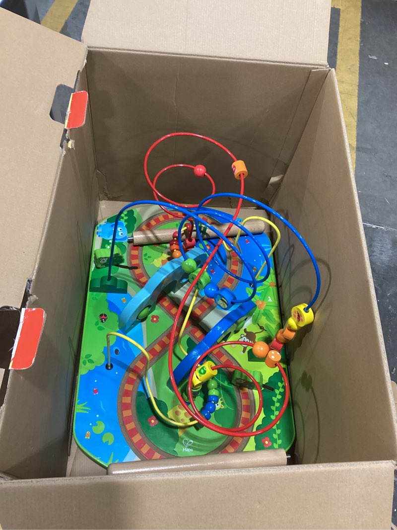 Condition photo showing As Is for Hape Jungle Adventure Railway Table | Kids Bead Maze Puzzle Table with Accessories, African Scene Graphics, Child Sized Table for Individual and Group Play