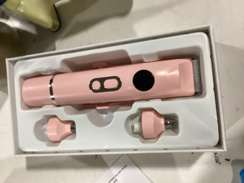 Condition photo showing Good Condition for 4-in-1 Bikini Trimmer for Women, Dual Head Electric Razors Shaver | Painless Bikini, Body & Facial Hair Remover | IPX7 Waterproof for Wet/Dry Use | Includes Nose & Eyebrow Trimmer Heads(Pink)