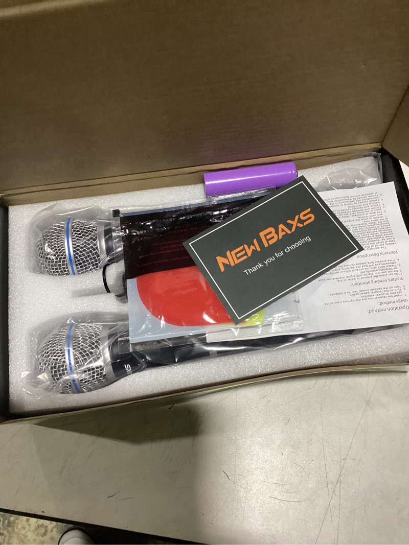 Condition photo showing Good Condition for Wireless Microphone, Rechargeable Dual Cordless Handheld Dynamic Wireless Mics,NEWBAXS Karaoke Microphones with 1/4'' Output for Karaoke, Meeting, Singing, Church, Wedding