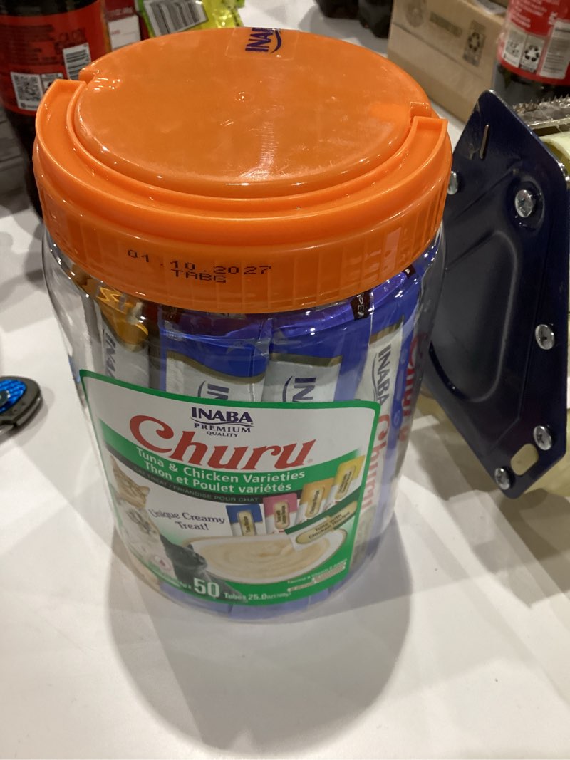 Condition photo showing New/Like New for INABA Churu Cat Treats, Grain-Free, Lickable, Squeezable Creamy Purée Cat Treat/Topper with Vitamin E & Taurine, 0.5 Ounces Each Tube, 50 Tubes, Tuna & Chicken Variety Tuna and Chicken Variety 0.5 Ounce (Pack of 50)