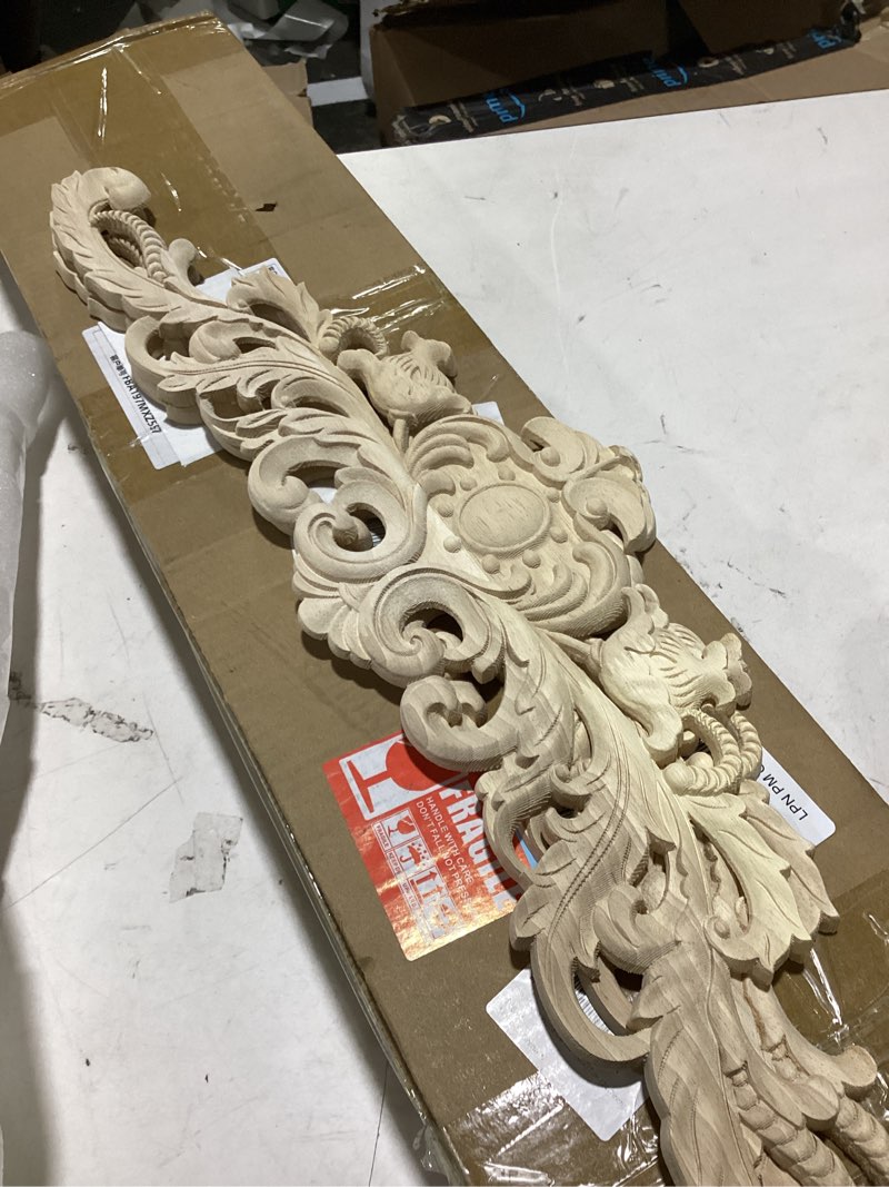 Condition photo showing As Is for 30x6cm / 12x2 inch long wood-carved onlays appliques for furniture, 2 pack unpainted wooden carving decals for wall cupboard mirror mantel door bed cabinet ceiling dresser refurbish project b 2pack-30*6cm/12"*2" 1