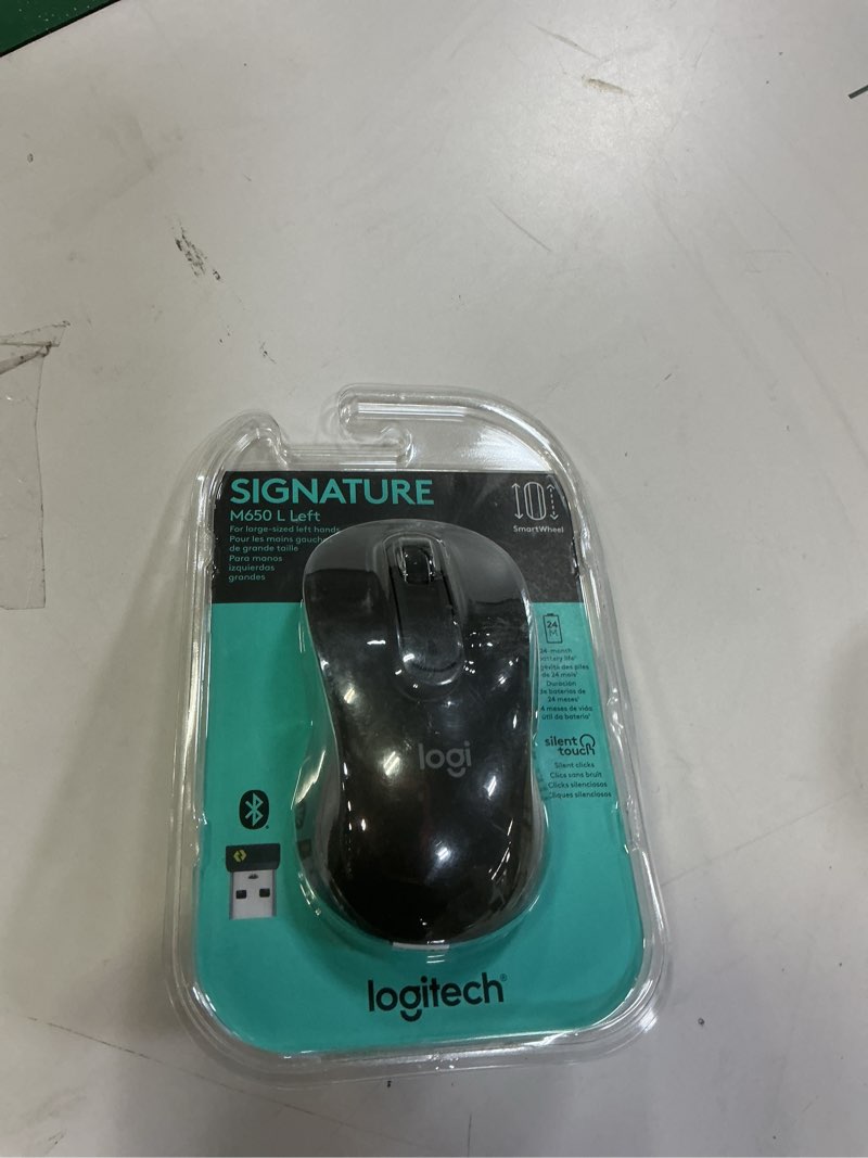 Condition photo showing New/Like New for Logitech Left Handed Wireless Mouse Signature M650 L Full Size - 2 Year Battery, Silent Clicks, Customizable Buttons, Bluetooth, PC/Mac/Chromebook - Graphite, Large Graphite Large Size | Left Handed