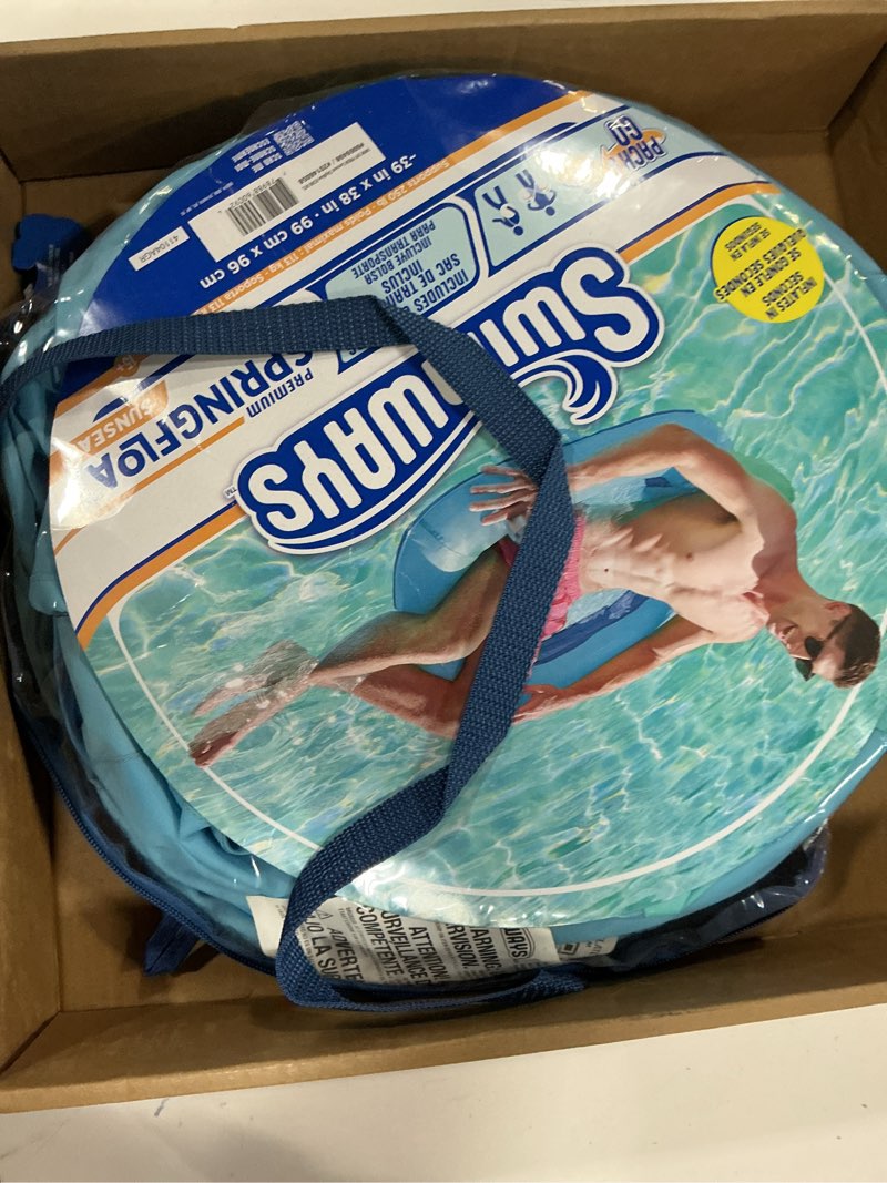 Condition photo showing New/Like New for swimways spring float premium sunseat pool chairs, inflatable pool floats adult with fast inflation for ages 15 & up, sky blue sunseat pool chair blue (new version)