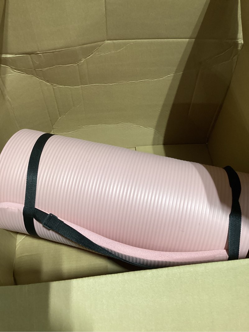 Condition photo showing As Is for balancefrom yoga mat 1-inch extra thick high-density exercise mat with non-slip surface & carry strap for men & women tear-resistant pilates workout mat for home gym, floor fitness, multiple colors pale pinkish