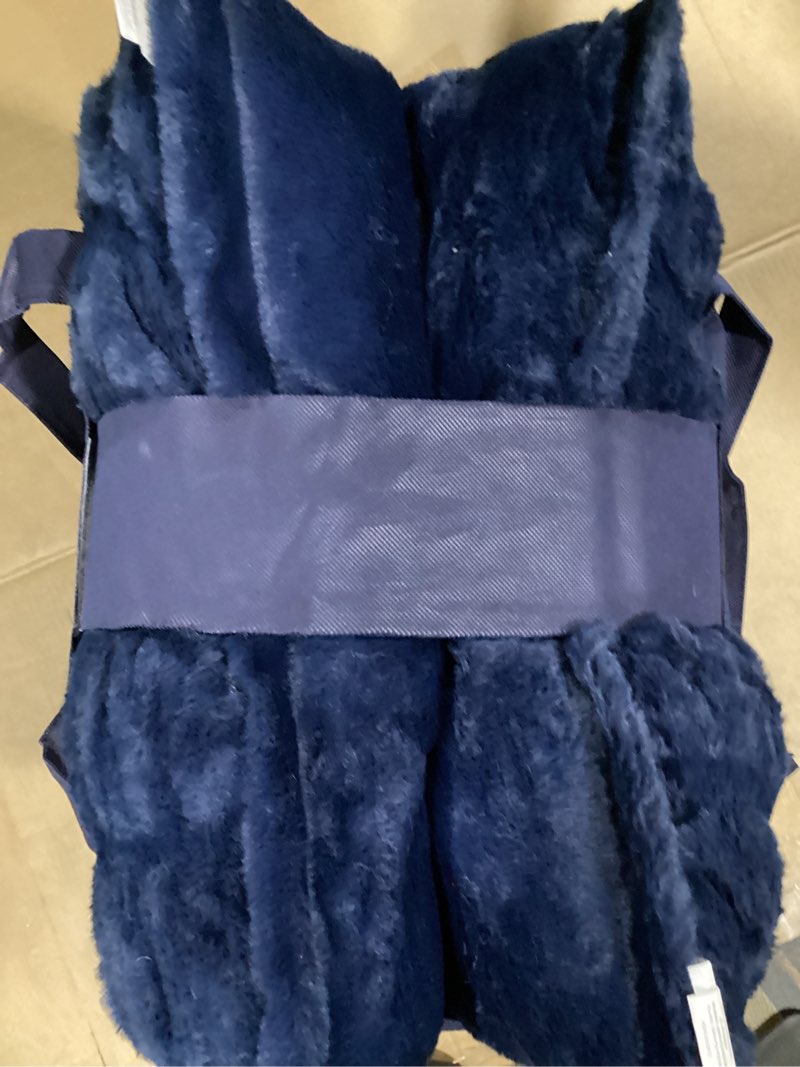 Condition photo showing New/Like New for member's mark 2-pack ruched faux fur decorative pillows, 22" x 22" navy