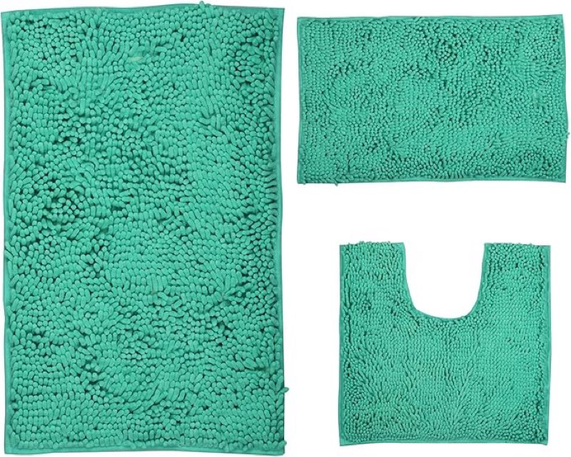 LanYunUmi Fruit Green 3 Pieces Bathroom Rugs, Ultra Soft Non Slip Absorbent Chenille Toilet Bath Mat Set Rugs for Slip-Resistant Shag Extra and Rug Shower Room (Fruit Green,