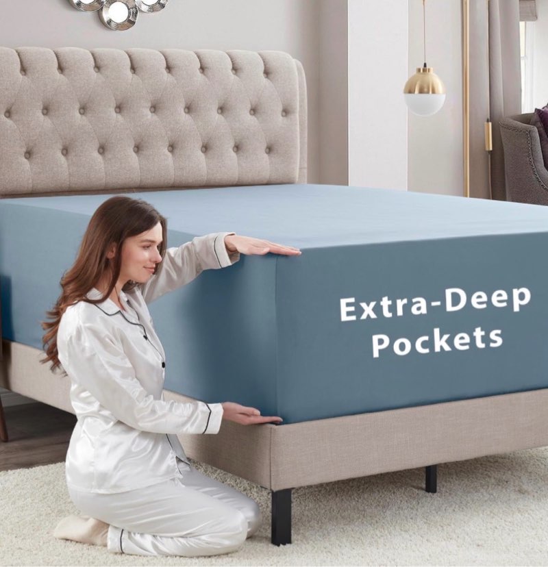 Empyrean Stone Blue Extra Deep Pocket Twin Fitted Sheet Kids, Hotel Luxury Twin Size Fitted Sheet On