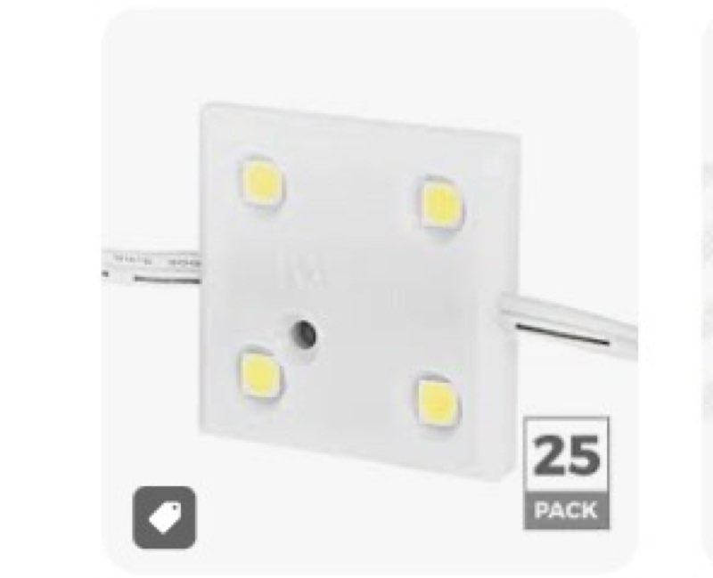 Single Color LED Module - Square Constant Current Module with 4 SMD LEDs - 75 Lumens/Module - 7500K - 25-Pack