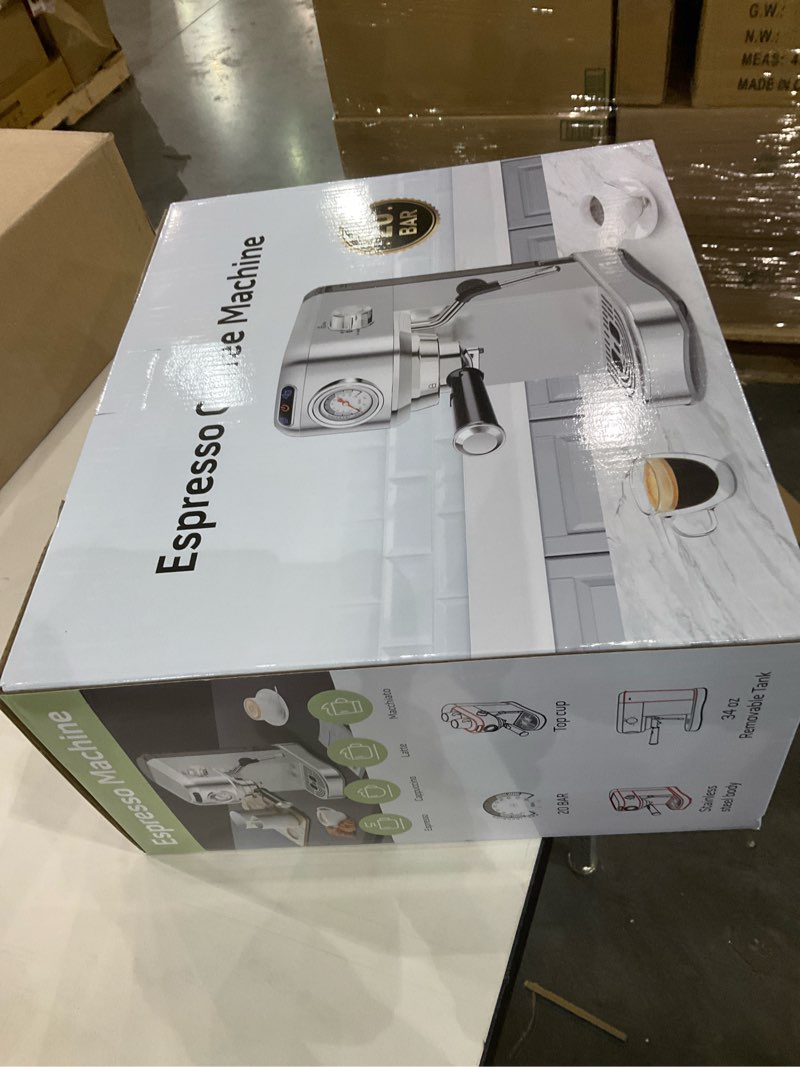 Condition photo showing New/Like New for Espresso Machine 20 Bar, Compact Espresso Maker, Stainless Steel Expresso Coffee Machines with Steam Milk Frother & 34oz Removable Water Tank for Home Latte, Cappuccino, Silver