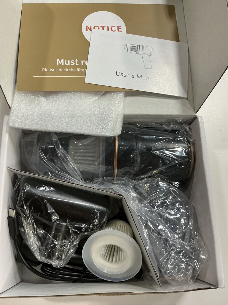 Condition photo showing New/Like New for kmm handheld car vacuum cleaner, 9000pa vacuum cleaner & air duster, 120w high power vacuum portable cordless, hand held vacuum rechargeable with multi-nozzles & led light for home, car, office gold & black