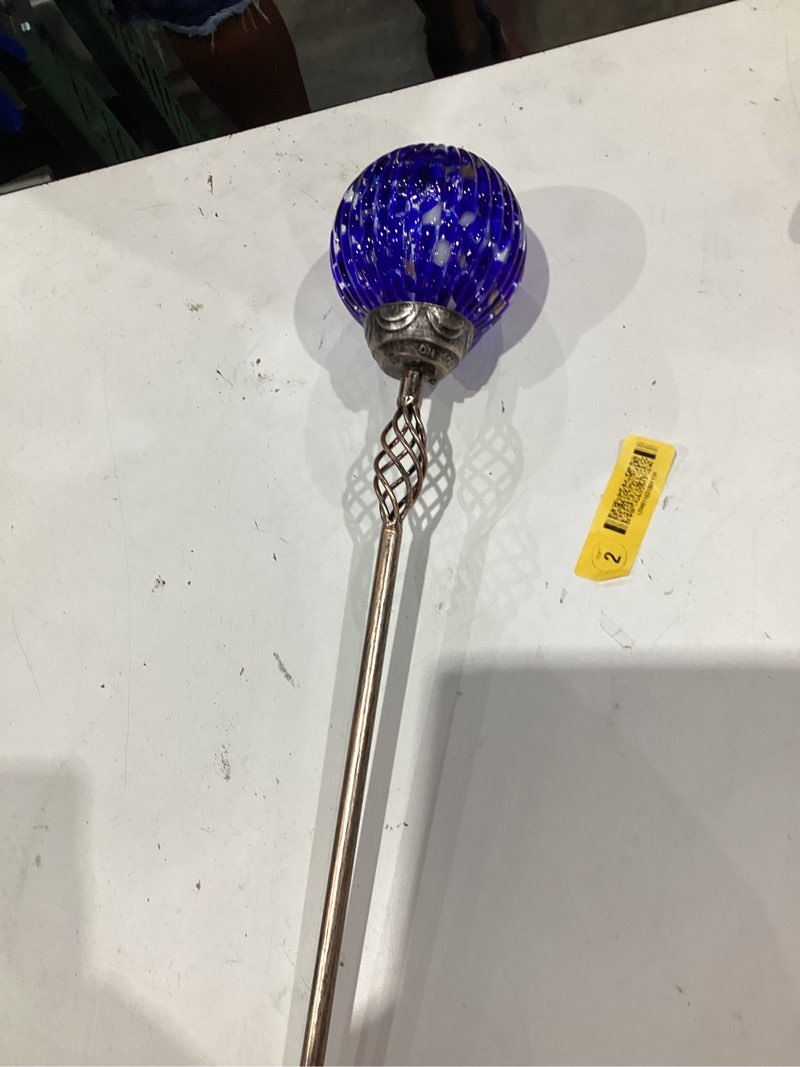 Condition photo showing As Is for exhart 30-in blue metal solar traditional stake