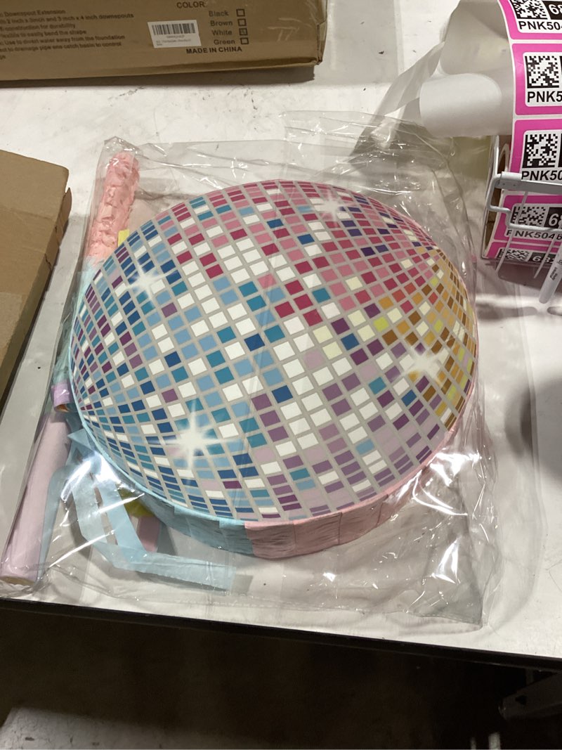Condition photo showing Good Condition for aoriher disco ball piñata singer party decoration colorful disco party piñatas with stick blindfold for birthday new years bachelor music lover fans game supplies 12.4 x 12.4 x 2.76 inch