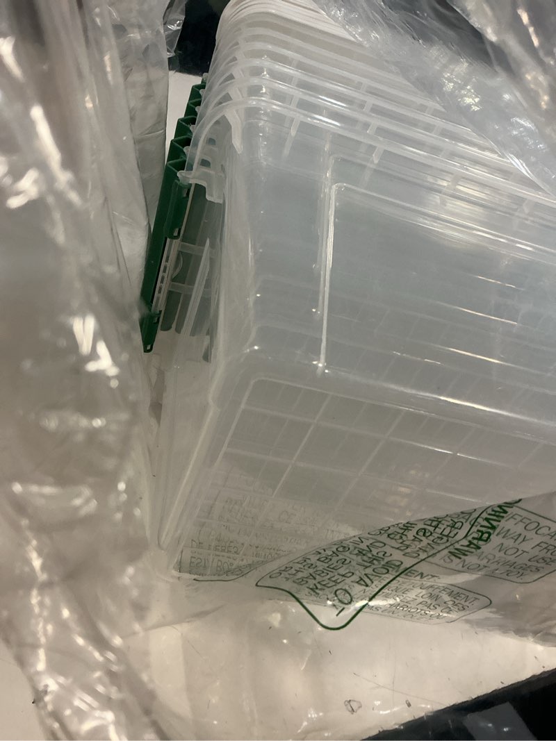 Condition photo showing Good Condition for 6-pack clear latch box, 6 quart plastic storage box with lid clear, green
