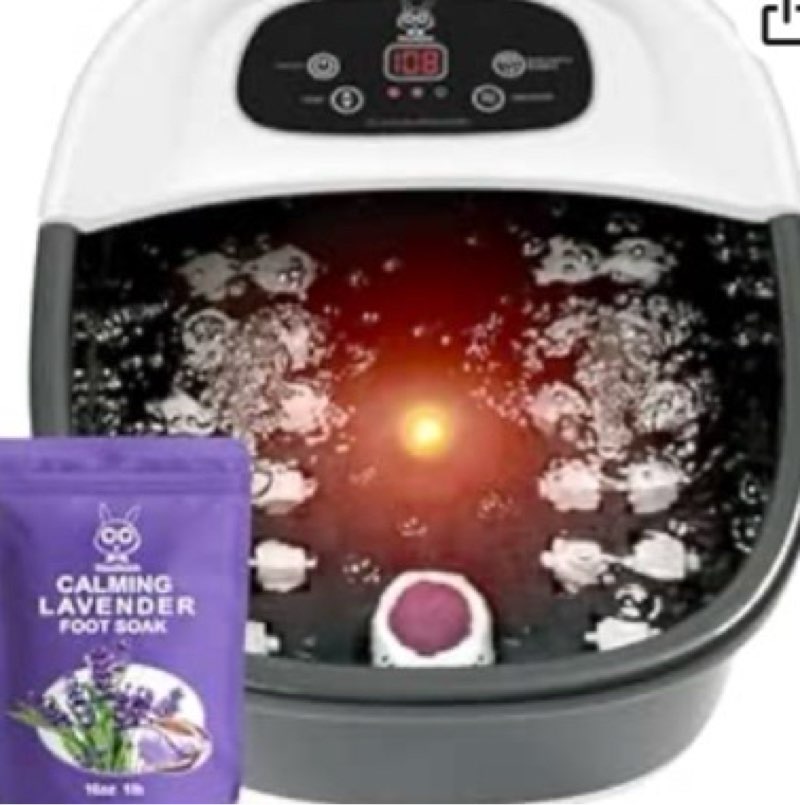 foot spa bath massager with heat bubbles and vibration massage and jets, 16 oz calming lavender foot