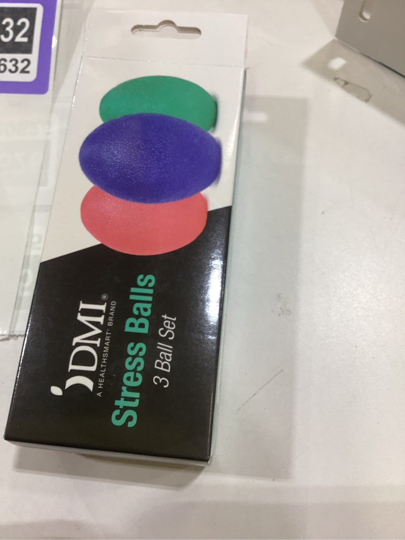 Condition photo showing Good Condition for dmi 3-piece stress ball set for adult, use to relieve stress & anxiety, improve finger & grip strength, pink, green & blue colors