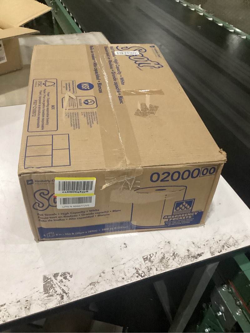 Condition photo showing New/Like New for scott professional essential universal high-capacity hard roll paper towels, bulk (02000), hardwound 1.75" core, white, compact for easy storage (6 rolls at 950' each, 5,700'/case) 6 rolls × 950'/roll - essential