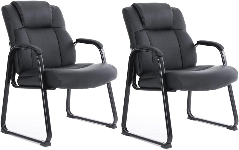 clatina leather guest chair with padded arm rest and sled base meeting conference  2 pcs 