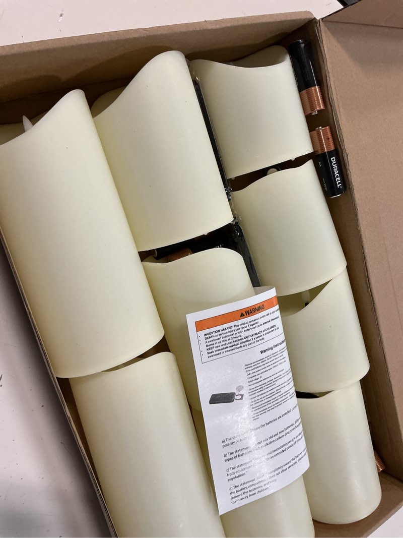 Condition photo showing New/Like New for nimiko flameless candles with remote, battery operated flickering flameless candles, led candles with timer 2/4/6/8h, with realistic led candles set of 9 (d3 x h 3" 4" 5" 6" 7") (ivory)