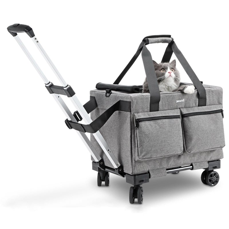 Pet carrier color is green not grey Pecute Cat Carrier with Wheels Steel Wire Frame Trolley Handbag Bag Stroller
