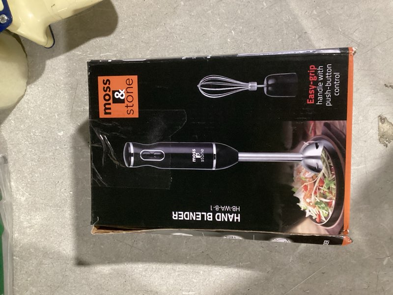 Condition photo showing Good Condition for Moss & Stone Hand Blender With Egg Whisk, Powerful 300-Watt Stick Blender, Hand Mixer Set Stainless Steel Shaft & Blades, Black Handheld Blender With Ergonomic Handle (Without Chopper) Black Without Chopper