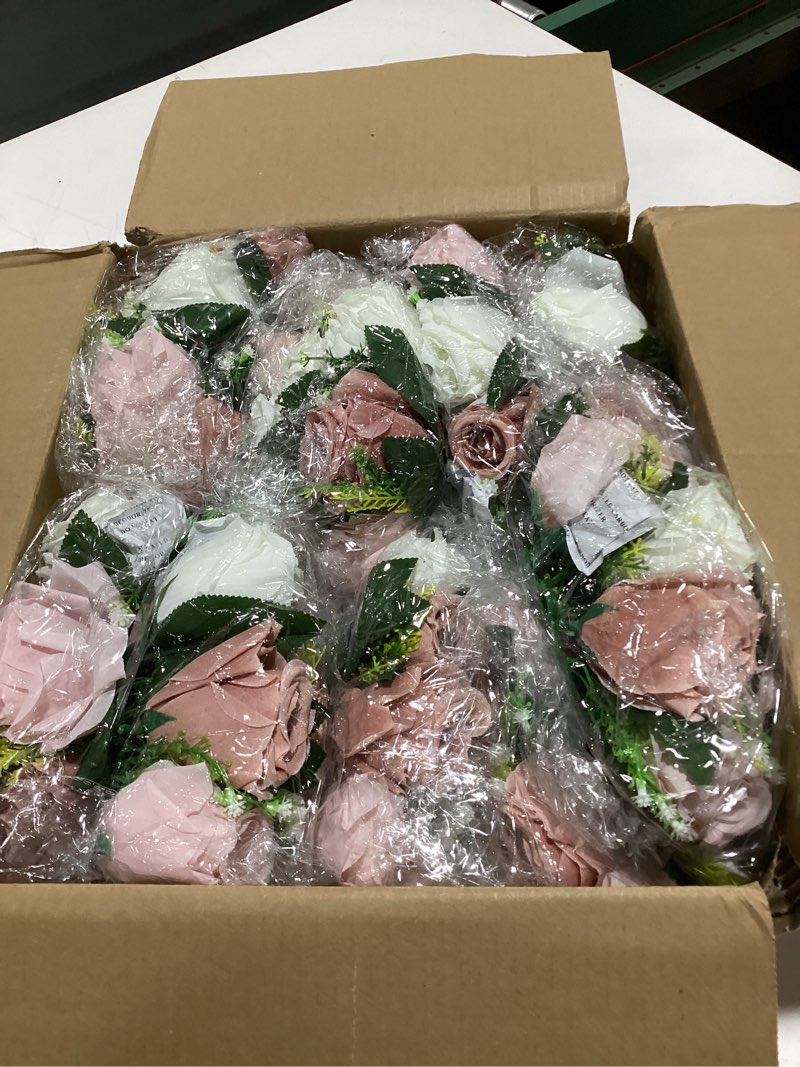 Condition photo showing Good Condition for Roses Artificial Flowers Pink Bouquets Box Set for DIY Bridal Wedding Shower Decorations Fake Floral Arrangements for Party Table Centerpieces Home Decor Indoor Outdoor Dusty Blush 19pcs