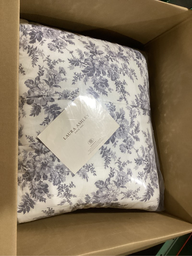 Condition photo showing Good Condition for laura ashley home - king comforter set, reversible cotton bedding, includes matching shams with bonus euro shams & throw pillows (annalise grey, king) shadow grey king
