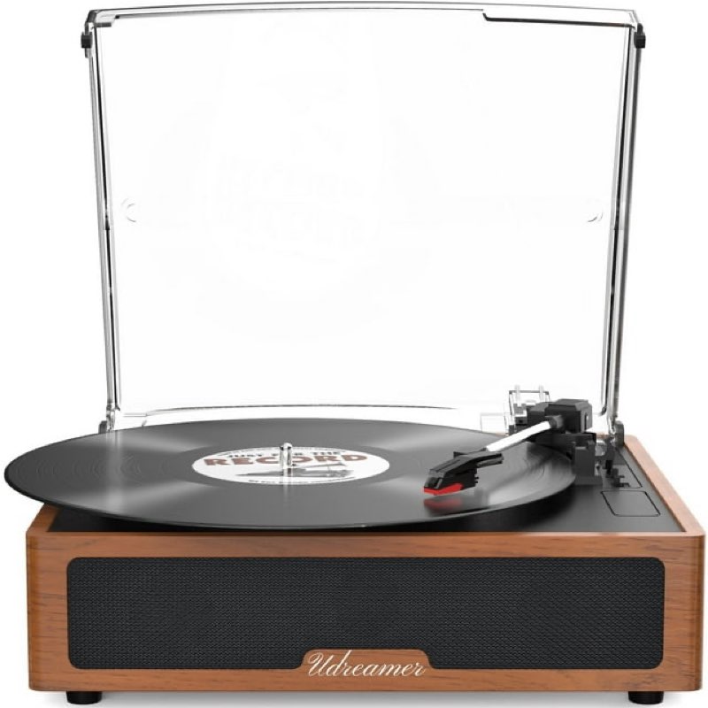 Udreamer Vinyl Record Player, Stereo Speakers Turntables, Vinyl Player with Bluetooth, All In One Vintage Audio Turntable | Brown