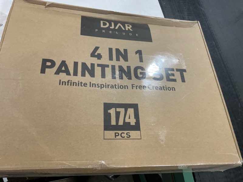 Condition photo showing New/Like New for DJAR 174pcs All-in-One Art Painting Set with Tabletop Easel & Tripod, Acrylic, Watercolor, Oil & Sketch Kit, 96 Acrylic, Watercolor & Oil Paint Set for Beginners, Professionals, Artists With Two Easels