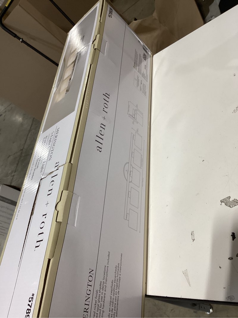 Condition photo showing New/Like New for  allen + roth merington 37.5-in 5 light brushed nickel transitional bathroom vanity light