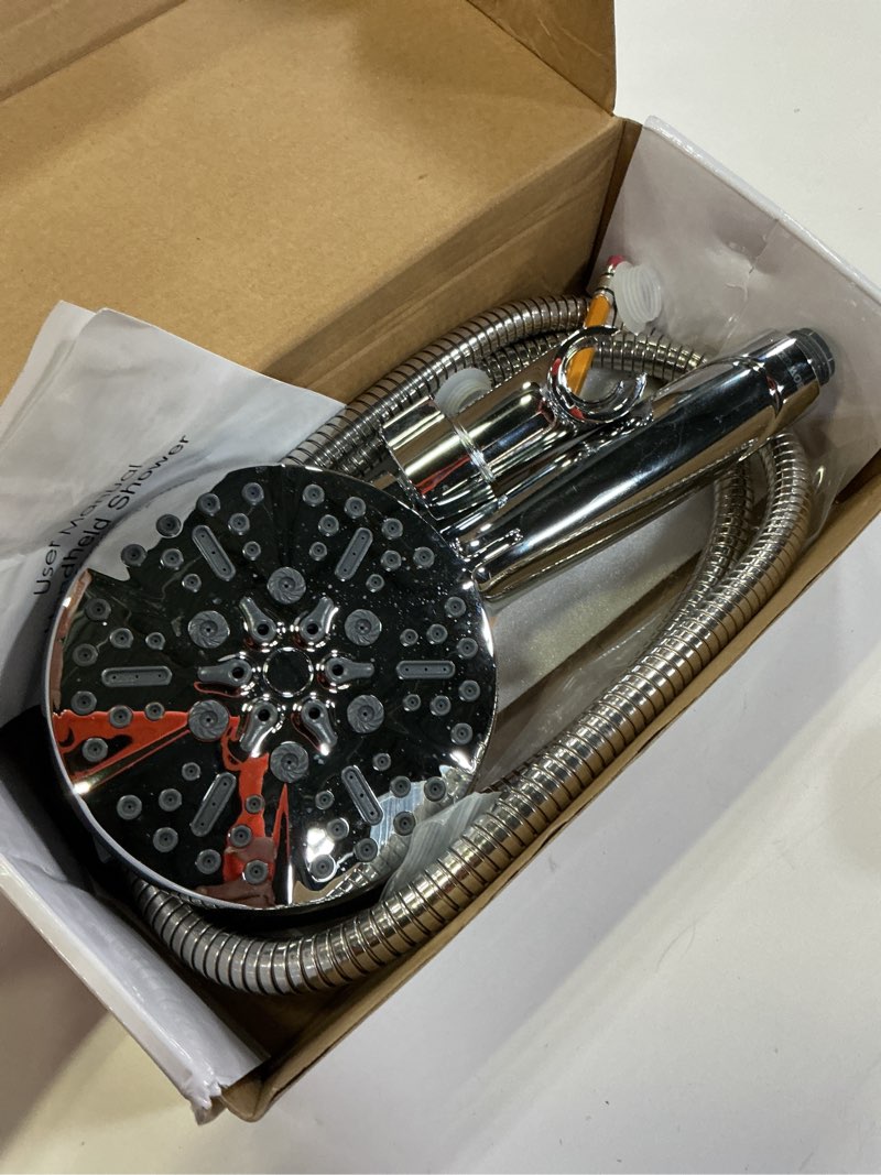 Condition photo showing As Is for Shower Head with Handheld High Pressure-Full Body Coverage Powerful Rain Showerhead Extra 60" Long Hose and Adjustable Brass Joint Holder- The Perfect Detachable Heads for Bathroom Upgrade 5 Modes Polished Chrome