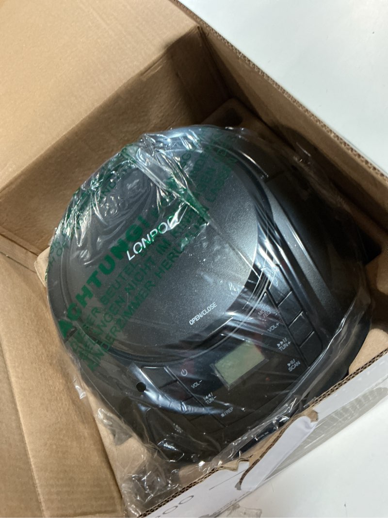 Condition photo showing Good Condition for lonpoo portable boombox - cd player, bluetooth, usb, mp3, aux, fm radio, portable, built-in stereo speakers, carrying handle, lcd display, black