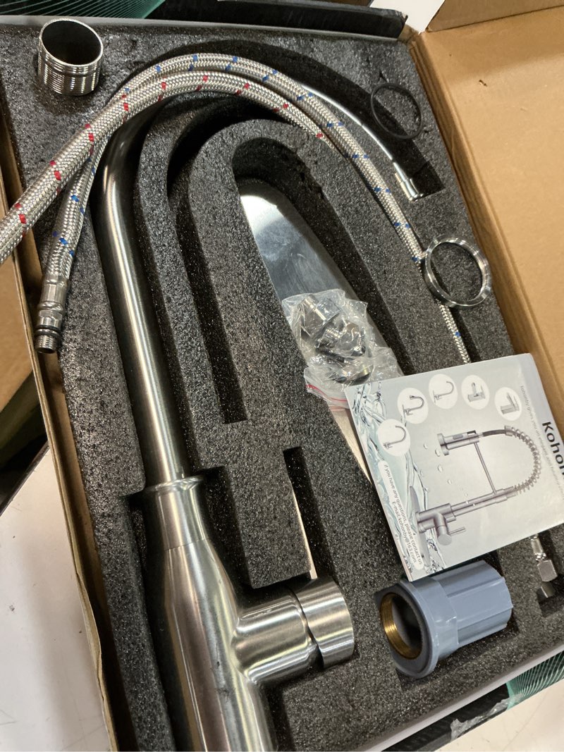 Condition photo showing As Is for forious kitchen faucets with sprayer, brushed nickel stainless steel sink faucet single handle with deck plate, commercial classic spring faucet for kitchen sink, bar & prep sinks, laundry rv camper classic stainless steel