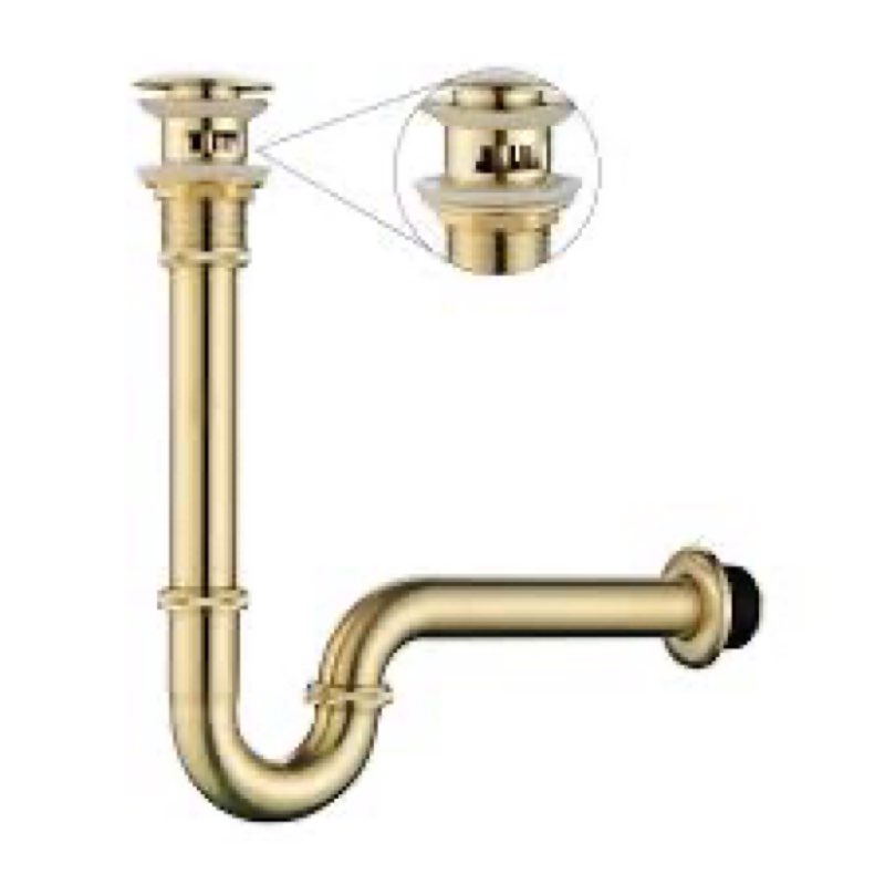 Bathroom Sink Stopper Bottle Trap, U-Shape 1-1/4 inch Slip Inlet Drain Complete Kit, Lavatory Sink Stopper Set w/Overflow, Brushed Gold, Pls Measure ur Sink Hole Size Before Order