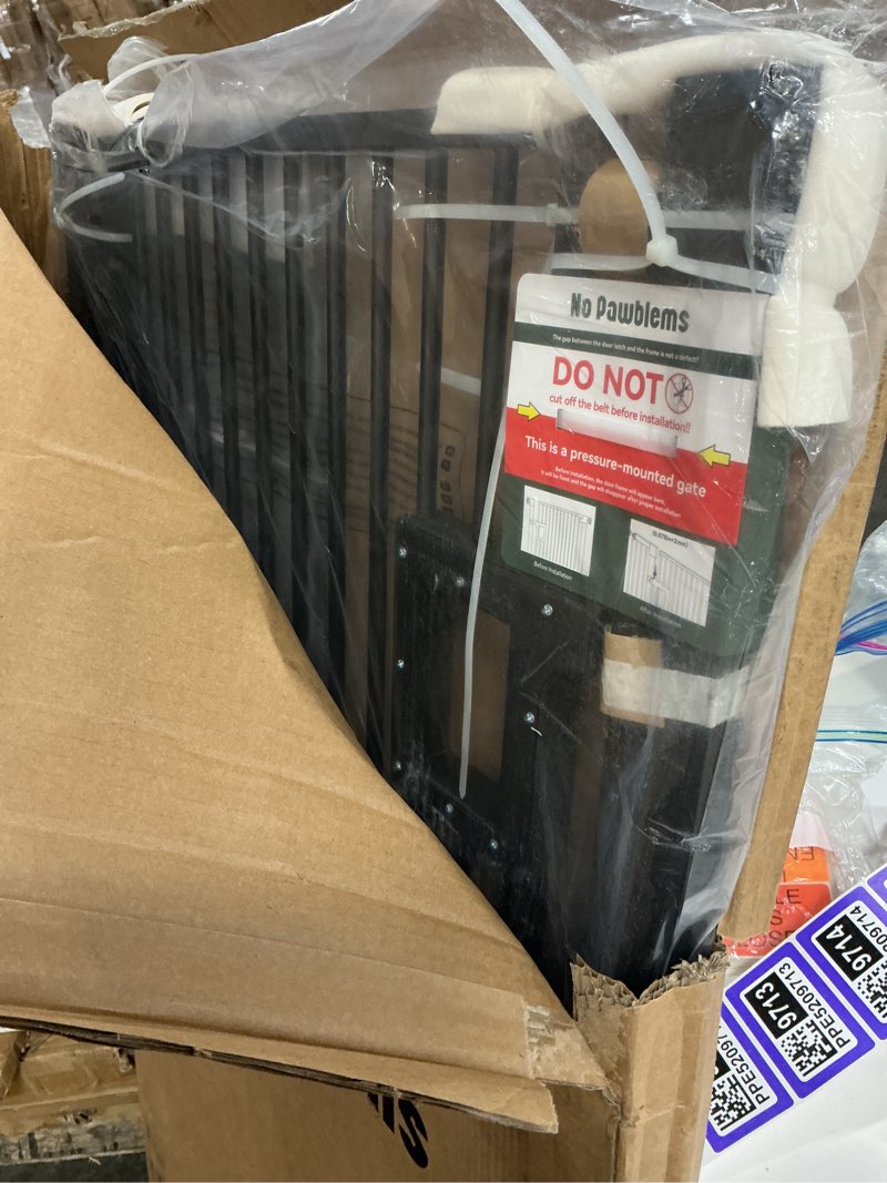Condition photo showing New/Like New for no pawblems 55" extra tall pet gate for cat, 29-43" auto close cat gate for doorways/stairs/hallways, no drilling pressure mounted tall dog gate indoor, 1.37" pet-safe gap, black black 55" tall, 29-43" wide
