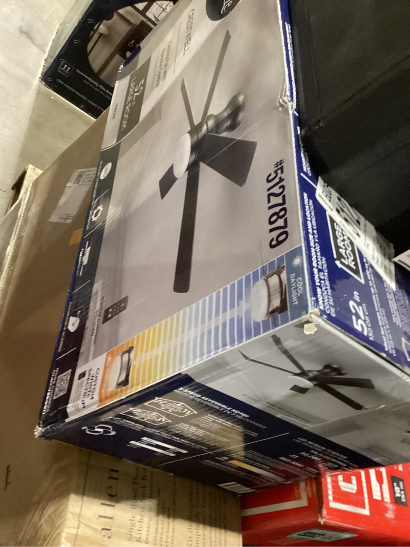 Condition photo showing As Is for  Harbor Breeze Crestwell 52-in Matte Black with Mocha/Cocoa Blades Color-Changing LED Flush