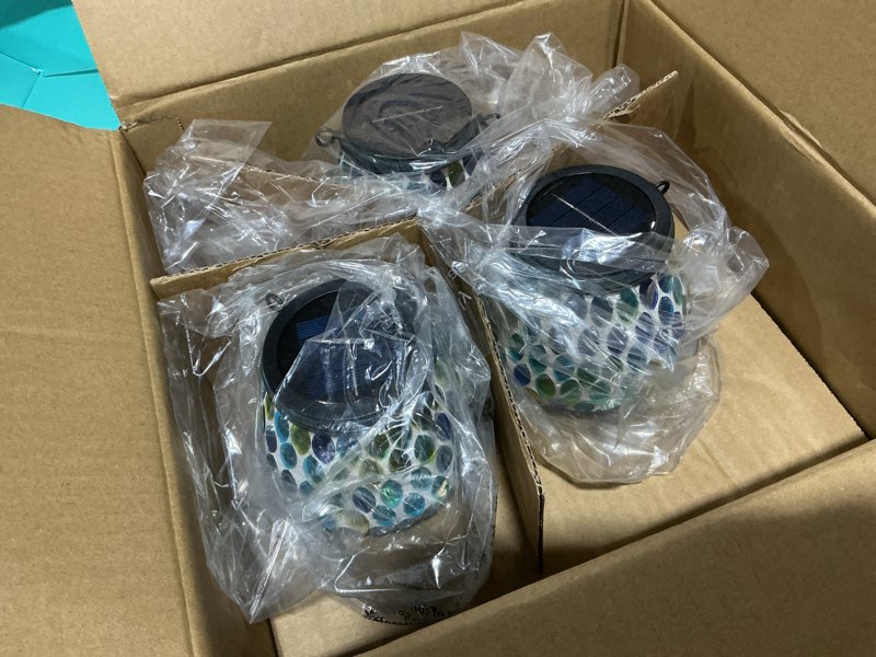 Condition photo showing Good Condition for (missing 1) solar lanterns outdoor waterproof, 4 pack flower petal solar garden lights with 2 lighting colors, vintage metal outdoor patio garden decor - unique gifts for women mom sisters birthday white 4 pack