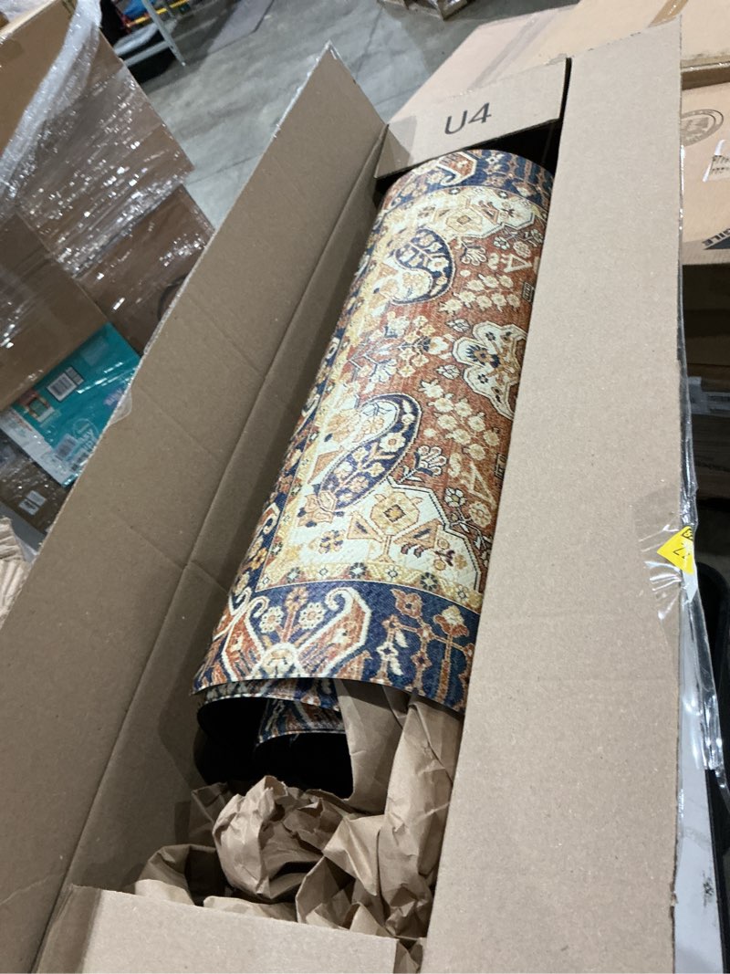 Condition photo showing Good Condition for similar so a, i- nastangsoo oriental washable entryway rugs terracotta 2x3 non slip small area rug, vintage indoor front door rug, print door mat indoor entrance soft low pile throw rug for entry kitchen bedroom 2' x 3' (rectangular) terracotta/blue